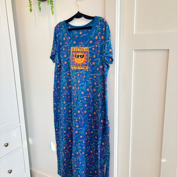 Australia 80's 90's Women's Short Sleeve Mumu Dress Vacation Down Under Boho OS - Picture 3 of 10